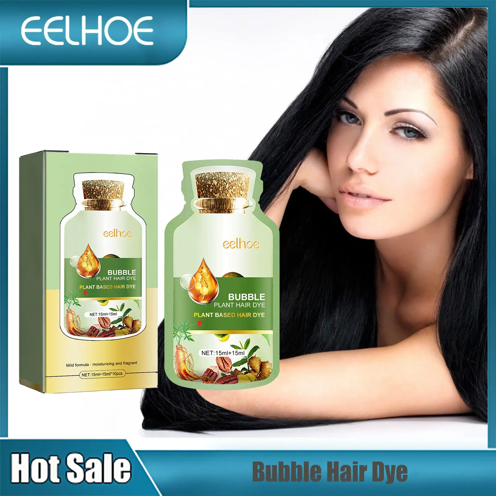 EELHOE Bubble Hair Dye Foam Fast Cover White Hair Grey Dye Shampoo Scalp Nourishing Color Shampoo Natural Plant 10PCS