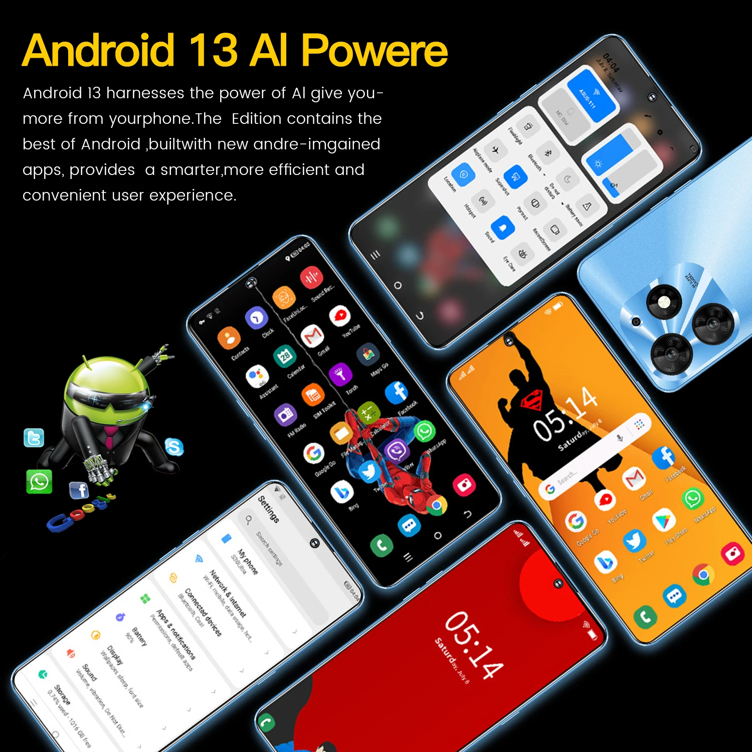2024 New Spark 10 Pro Smartphone 5G Cell Phone 7.3 HD 7800mAh Cellphones 16GB+1TB Dual Sim Mobile Phone Android Face Unlocke