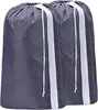 2-pack XL nylon laundry bags with straps. Holds up to 4 loads of clothes. Fits hampers or baskets. Durable grey design. 1