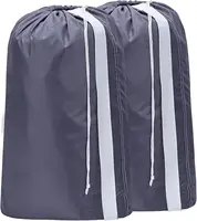 2-pack XL nylon laundry bags with straps. Holds up to 4 loads of clothes. Fits hampers or baskets. Durable grey design. 1