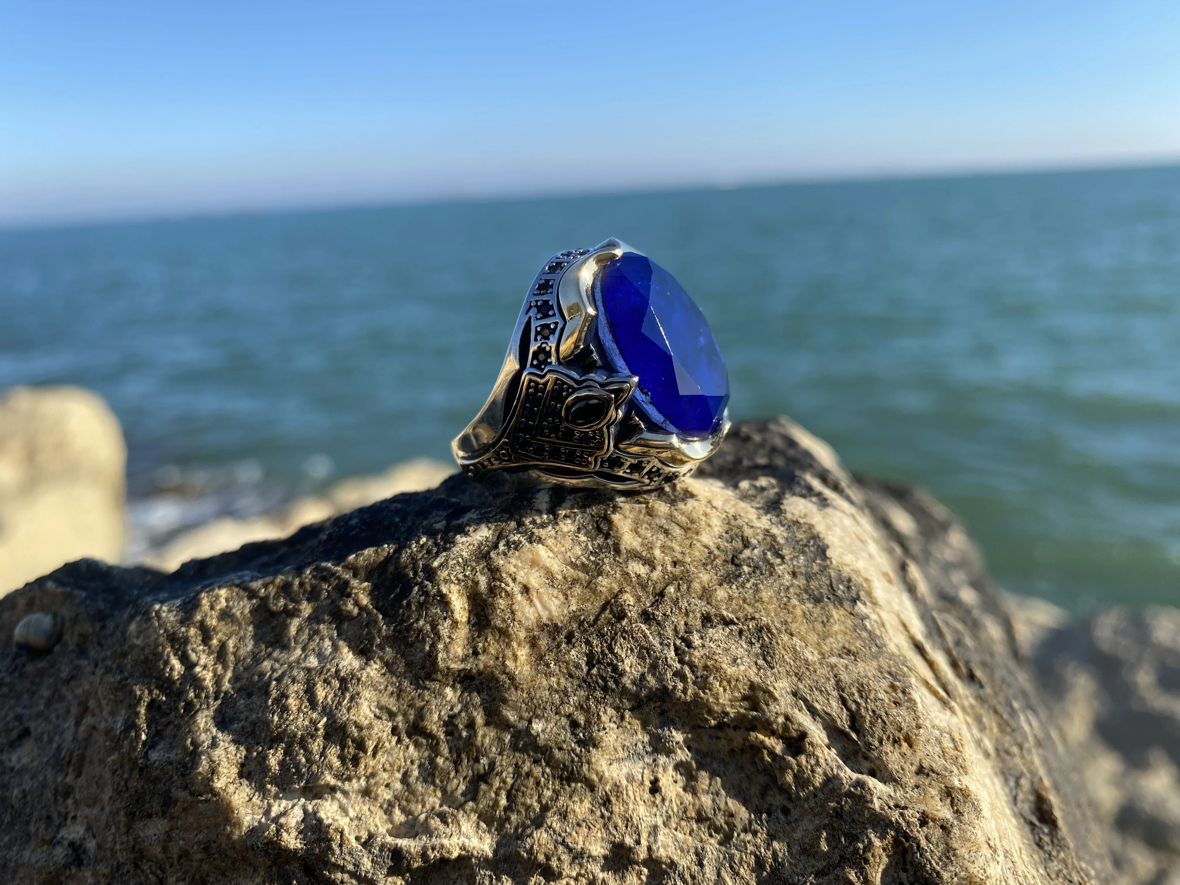 

Sultan Series - Special Desing Silver Blue Catalin Stone Ring Fashion Turkish Premium Quality Handmade Jawelery, gift,