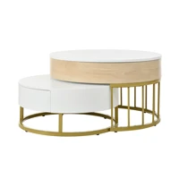 Comanlai Ensemble de 2 tables basses rondes pliables, table d'appoint réglable en hauteur, avec plateau relevable et tiroir, espace de rangement caché 8