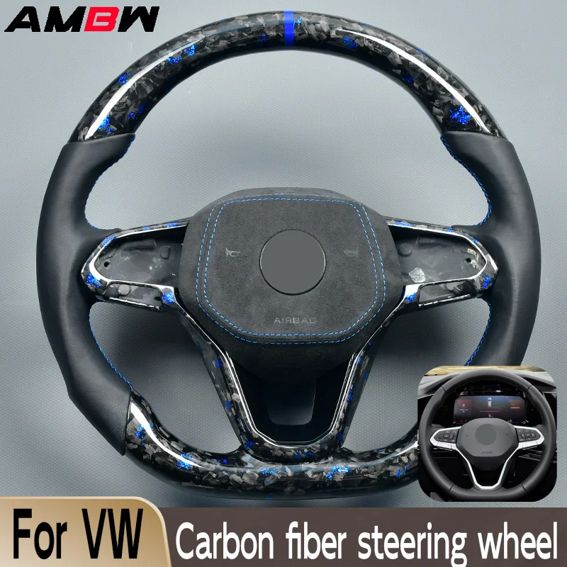 

Customized Carbon Fiber Leather Steering Wheel for Volkswagen VW Golf 8 GTI R Line MK8 Jetta GLI ID4 Automotive Parts Alcanta