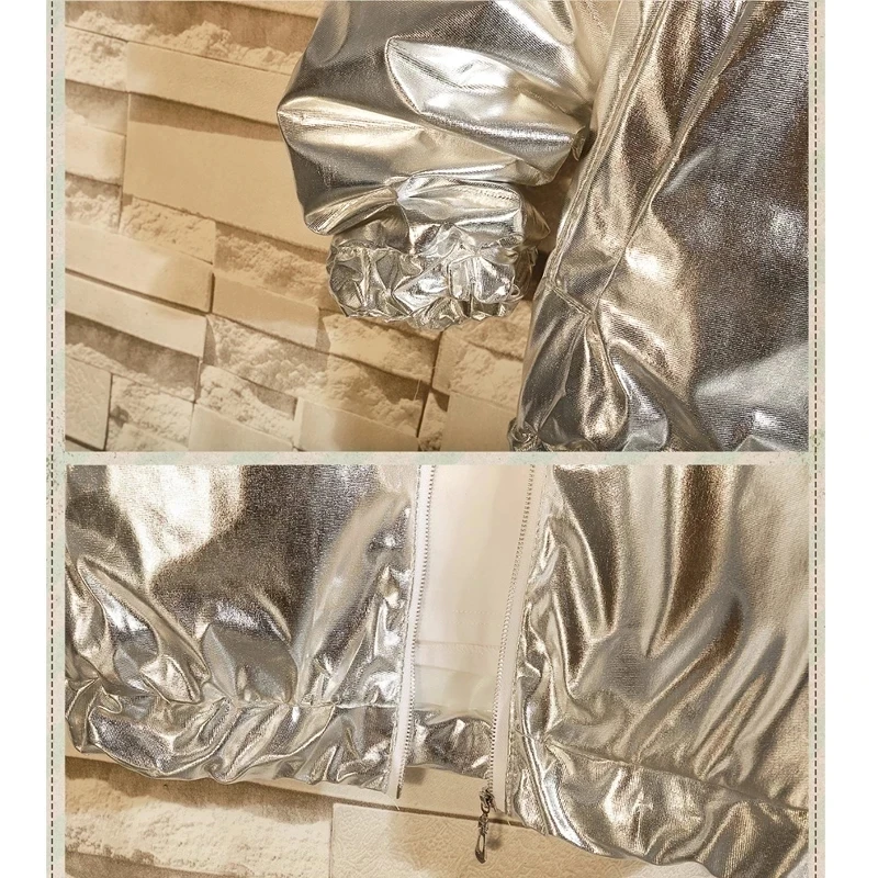 실버 윈드 브레이커 자켓 남자 패션 가을 반짝 이는 펑크 가수 무대 의상 streetwear 힙합 경량 폭격기 자켓 남자