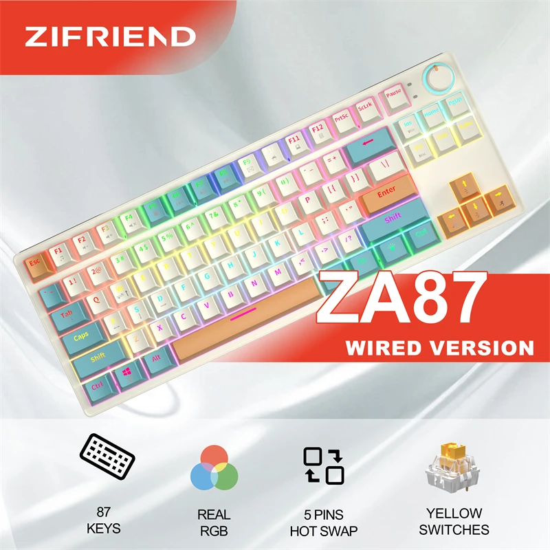ZIFRIEND ZA87 87 Keys Wired Mechanical Keyboard PBT RGB Hot Swap