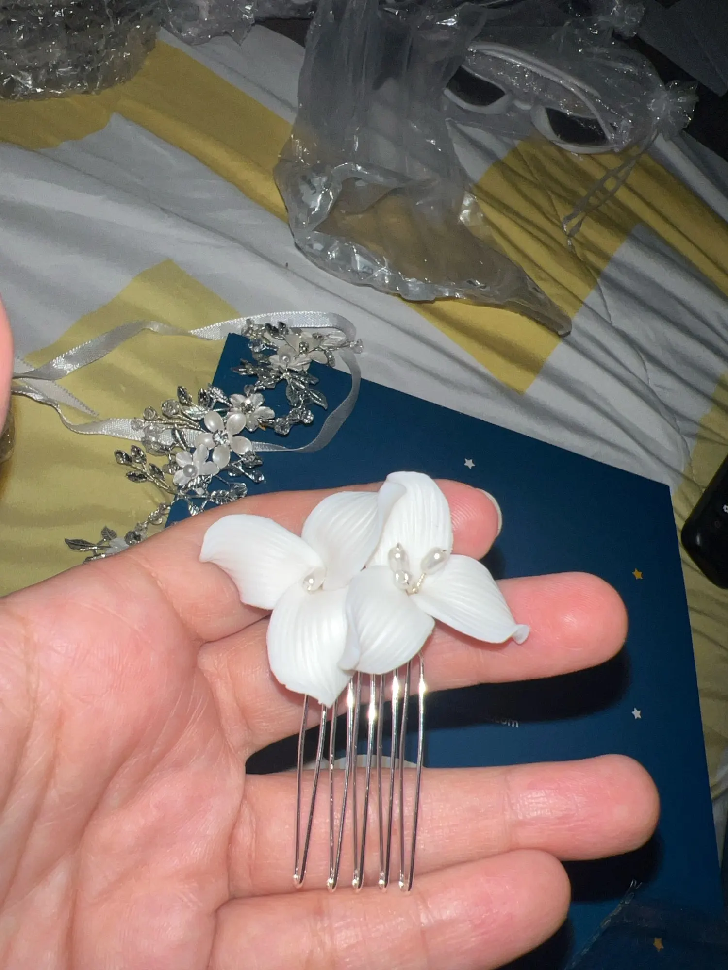 Porcelain Flower Hair Comb Pin Clip Gold Silver Color Head Piece Brides Bridesmaids Hairpin Wedding Accessories Bridal Jewelry