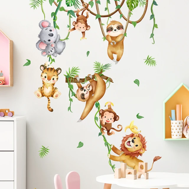 Cartoon Book Tree Animals Wall Stickers Jungle Animal Wall Decals Nursery  Classroom Wall Decor Woodland Wall Decals Peel and Stick Forest Tree Animal