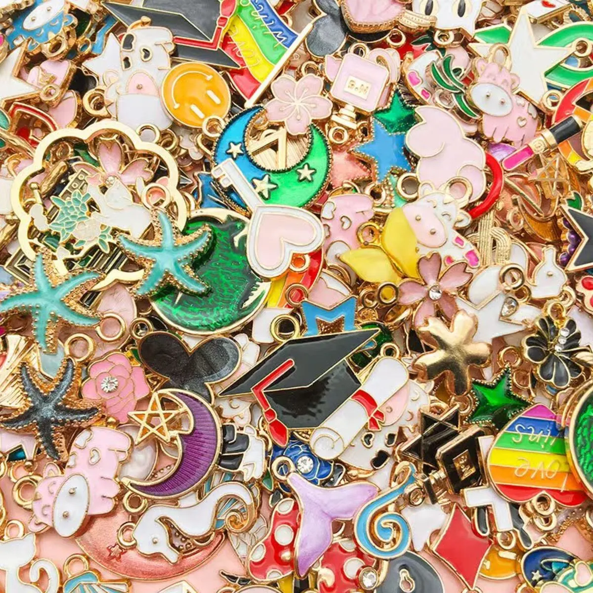 Enamel Charms Mix Styles 20/30/50pcs Jewelry Making Golden Enamel Plated Pendant For DIY Jewelry Making Handmade Accessories