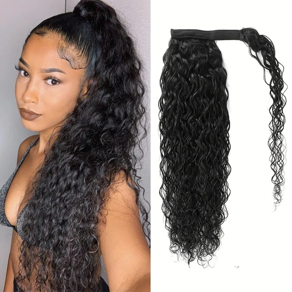 Water Wave Ponytail Human Hair Extensions Wrap Around Clip In Ponytail Extensions For Women 10-30 Inch Magic Paste Pony Tail human hair extensions