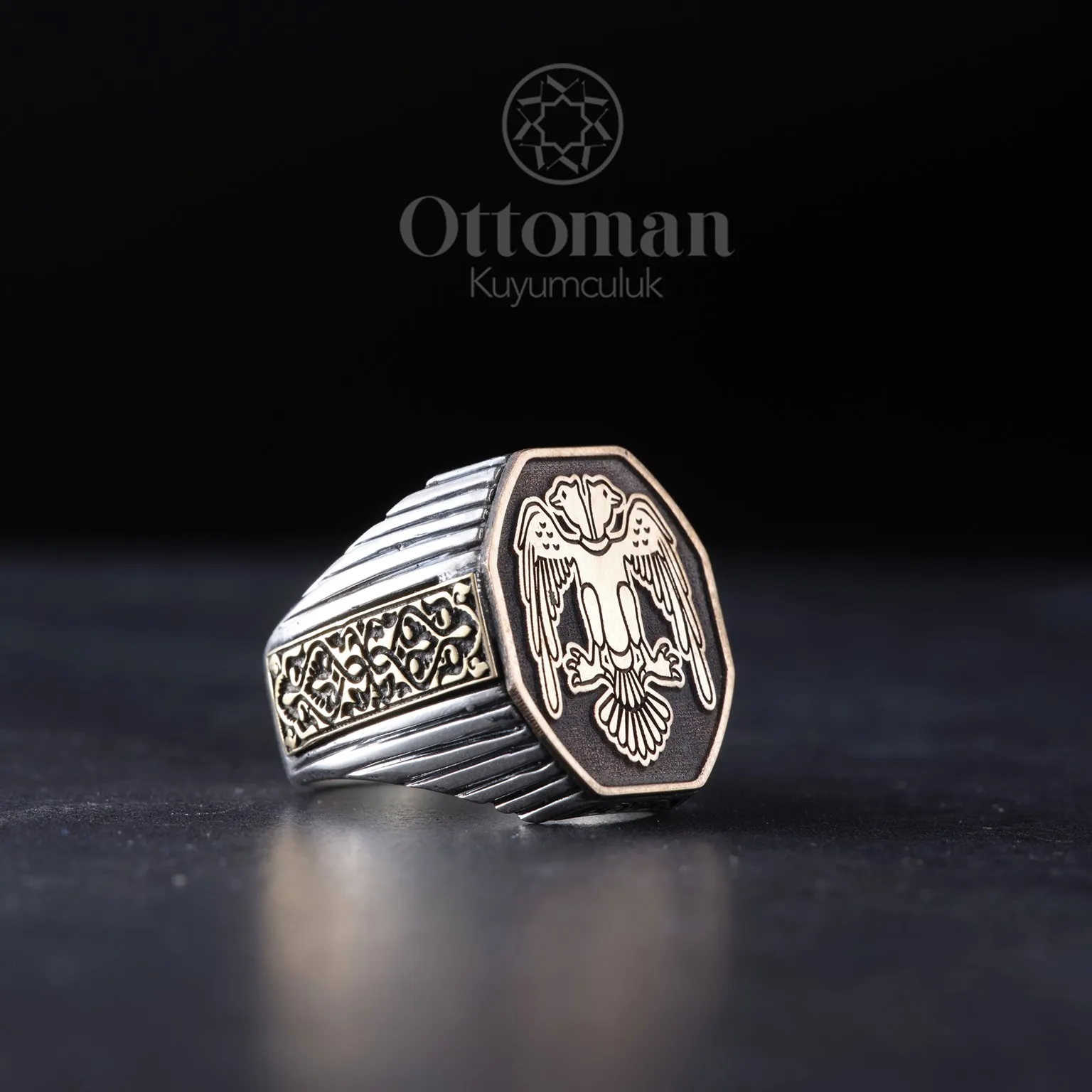 

Double Headed Eagle Sterling Silver Men's Ring, Gift Jewelry, Handmade Original Silver Young Rings, Elderly Ring, Ottoman Symbol