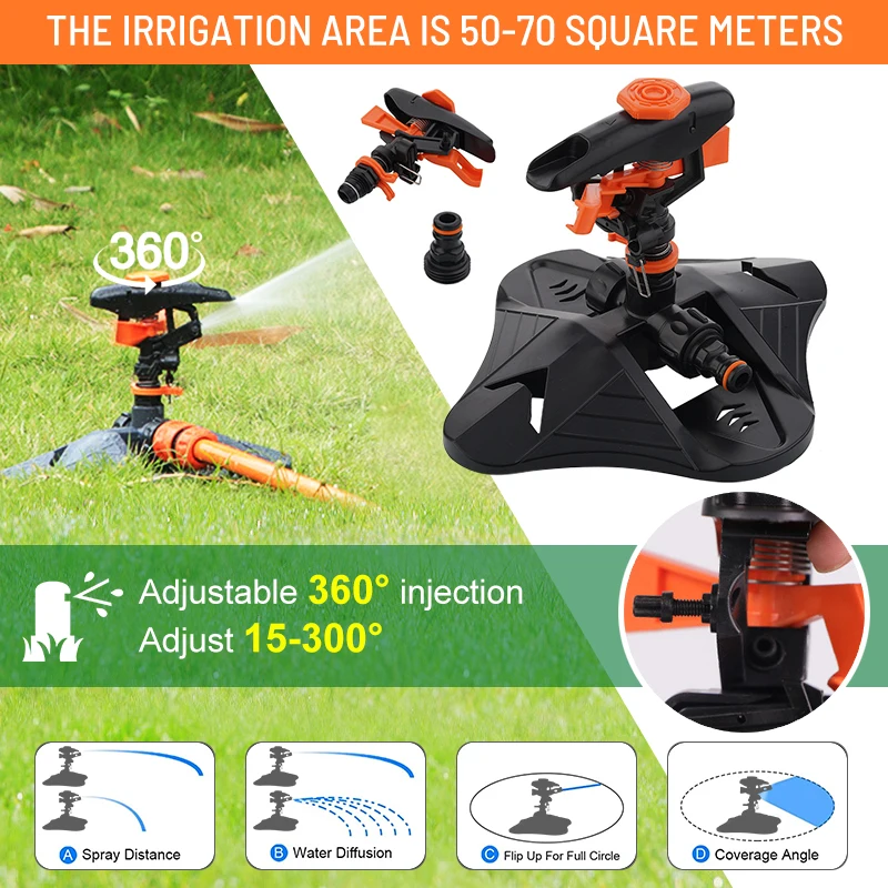 

360 Degree Automatic Rotating Garden Lawn Adjustable Injection Sprinkler For Large Areas Irrigation Perfect For Kids And Farm