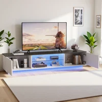 Тумба под телевизор с открытым хранилищем, отдельно стоящая тумба под телевизор с 2-мя дверцами, низкий шкаф с полками, столик под телевизор со светодиодной подсветкой, комод/стол под телевизор для гостиной, спальни, белый