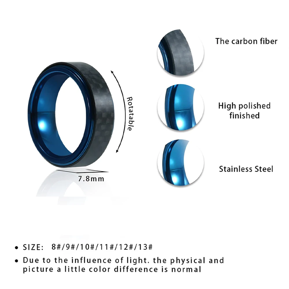 Black Rings Carbon Fiber Spinner Rings Men Women Unique Punk Wedding Engagement Band Stainless Steel bague anti stress wedding rings,womens ring,couple rings,finger rings,jewelry rings,ring jewelry