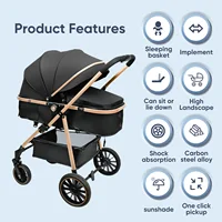 Poussette bébé, avec pliage automatique, position inclinable et allongée, compacte et légère, auvent rétractable, panier de rangement 4