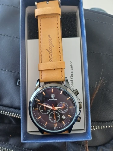 Poedagar relógio de quartzo masculino luxo esportes à prova dwaterproof água cronógrafo luminoso data homem relógio de pulso negócios couro relógios masculinos photo review