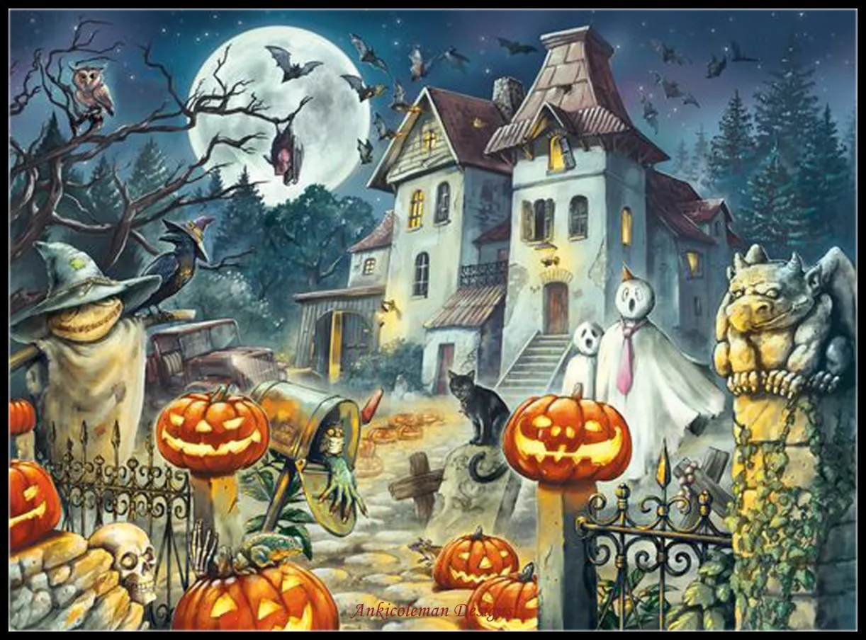 

Наборы для вышивки крестиком «домик Хэллоуина»-рукоделие «сделай сам», вышивка «сделай сам», 14 карат, наборы Aida, цвет DMC