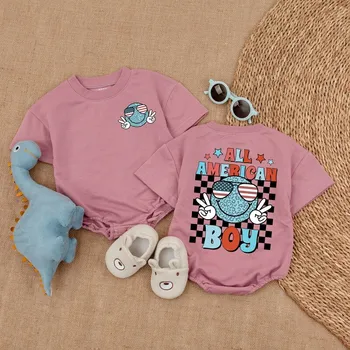 All American Boy Baby Bubble Romper- Retro 4th of July Baby Boy Clothes-Patriotic Bows Bodysuit-Baby Clothes - Baby bodysuit- Ne 2