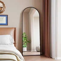 Anajqaqia Зеркало всего тела 162 x 53 см, Изогнутое стоячее зеркало, подвесное или наклона на стене, напольное зеркало с подставкой, черное — изображение 2