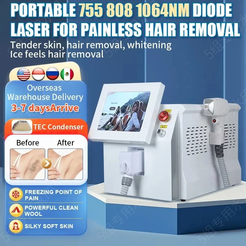 

New Epilator Ice Platinum 3 Wavelength 808nm755 1064nm Painless Diode La-ser for Best Hair Removal Epilator with CE