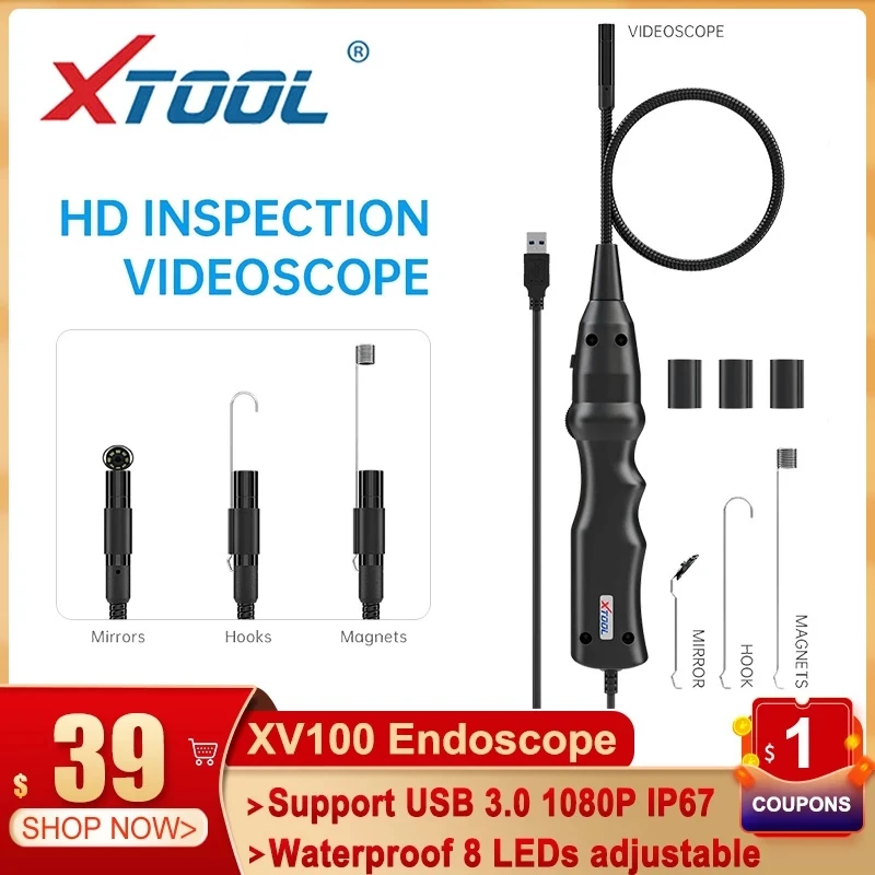 Xtool Xv100 Hd Flexible Snake Inspection Videoscope Waterproof 8 Leds