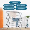 Collapsible silver drying rack with 50lb capacity. Sturdy steel, foldable for indoor/outdoor use. Space-saving and portable. 3
