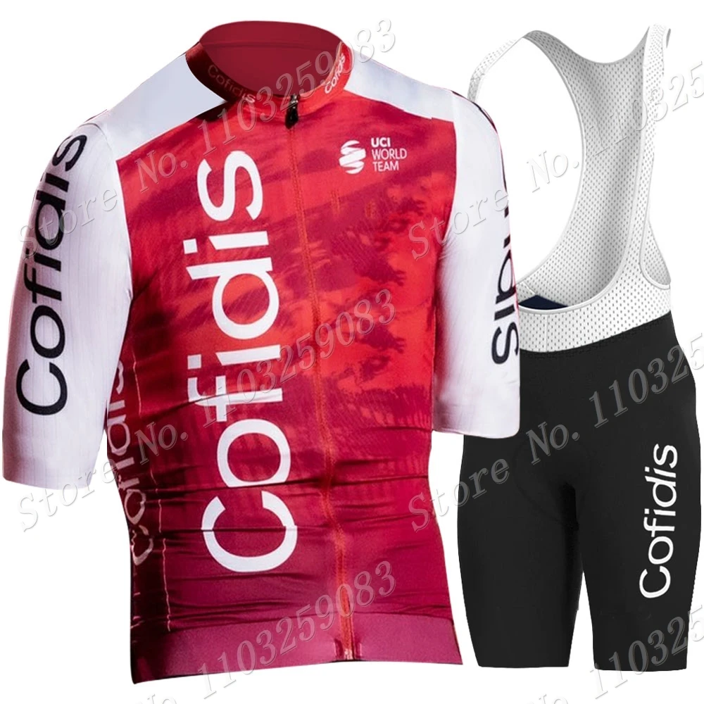Cycling Jersey Set Red Short Sleeve France Tour Clothing Road Shirts Suit Bicycle Bib Shorts MTB Maillot Ropa Cofidis Team