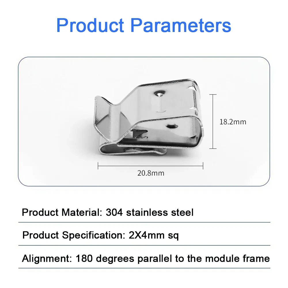 Solar Panel Clips 50/100PCS Stainless Steel Solar Panel Wire Clip Photovoltaic Cable Clip 4 mm&sup2; 2 Wires Outdoor Cable Clamp Solar Mount DIY
