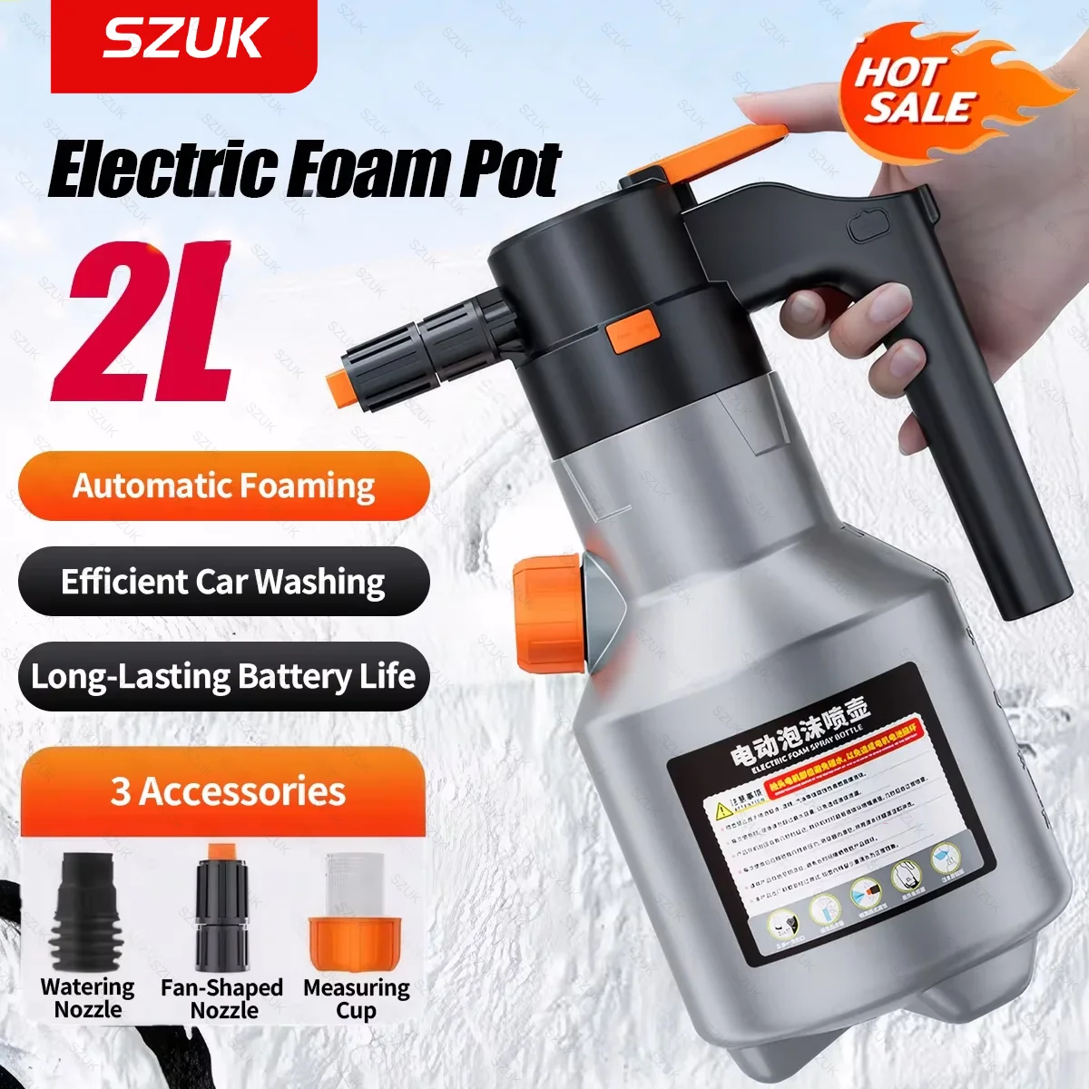 SZUK Electric Foam Sprayer, 2L Professional Motorized Handheld Snow Foam Cannon Car Wash Sprayer for Car Cleaning Accessories