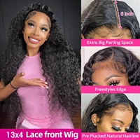 200% densité 13x4 Hd dentelle frontale perruques lâche vague profonde perruques brésiliennes femmes bouclés perruque de cheveux humains 42 pouces vague d'eau profonde 2