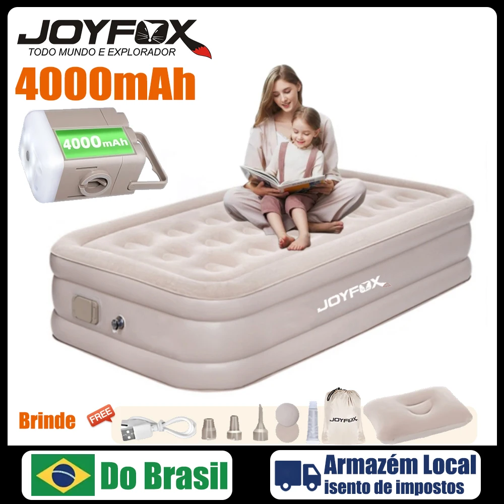 Joyfox Colchão Inflável Solteiro Vem Com Uma Bomba Inflável De Bateria De Lítio Embutida E Removível 191*98*46cm Cor Creme