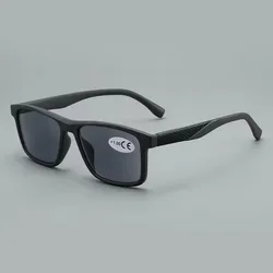 Vintage Men's Square Frame Reading Sunglasses with UV Protection - +400 (Gray)