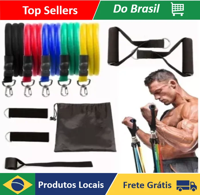 Kit Elásticos Extensores 11 Peças, Musculação, Yoga, Pilates