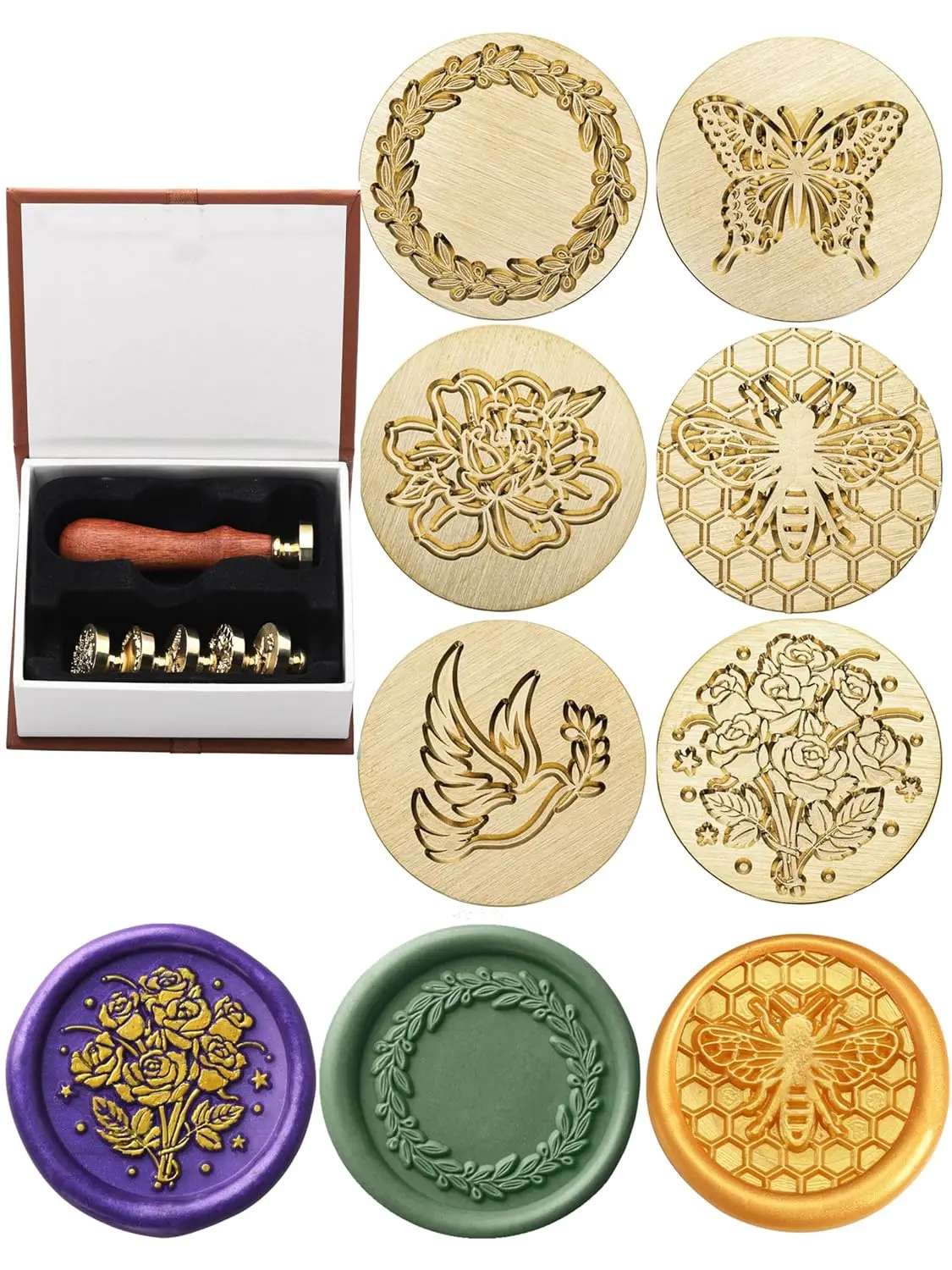 

Wax Seal Stamp Gift Box Kit, 6 Pieces Flowers and Animals Sealing Wax Stamp Set, for Envelopes Invitation Card Gift Decoration