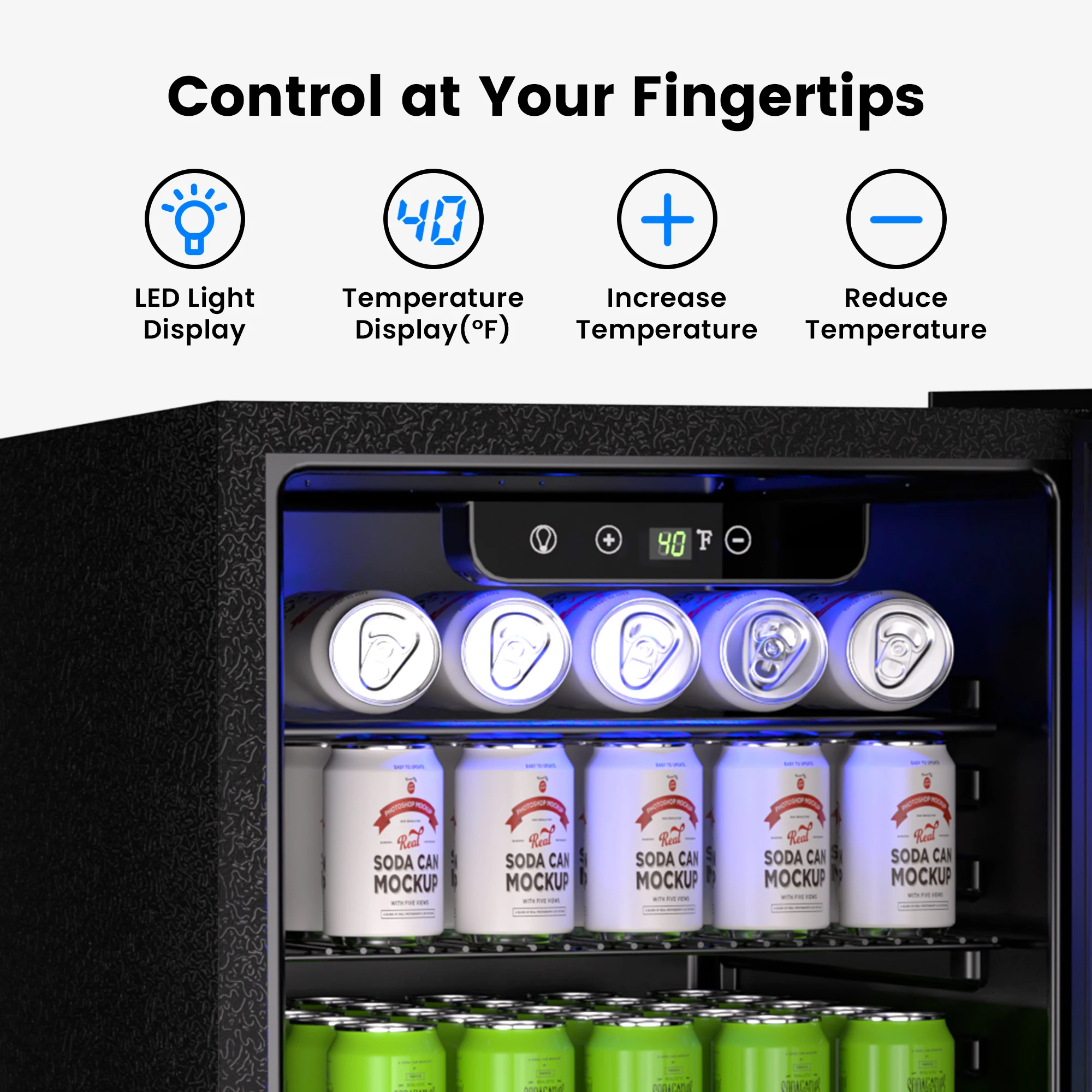 ICYGLEE Beverage Refrigerator 2.7cu.ft 100 Can Mini Fridge for Beer Drinks Wines Freestanding Fridge Blue LED for Home Dorm Bar 3