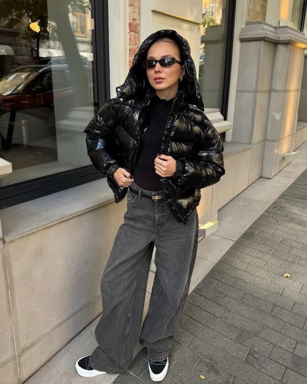 Glossy Padded Puffer Jacket - Women's Winter Coat