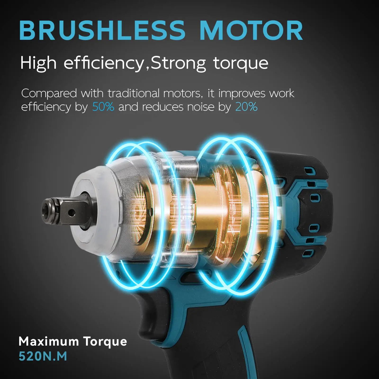 520N.m Bürstenloser Elektrischer Schlagschrauber 1/2-Zoll-Antrieb 4000mAh Montage-/Demontagewerkzeug für Makita 18V Akku – Detail 6
