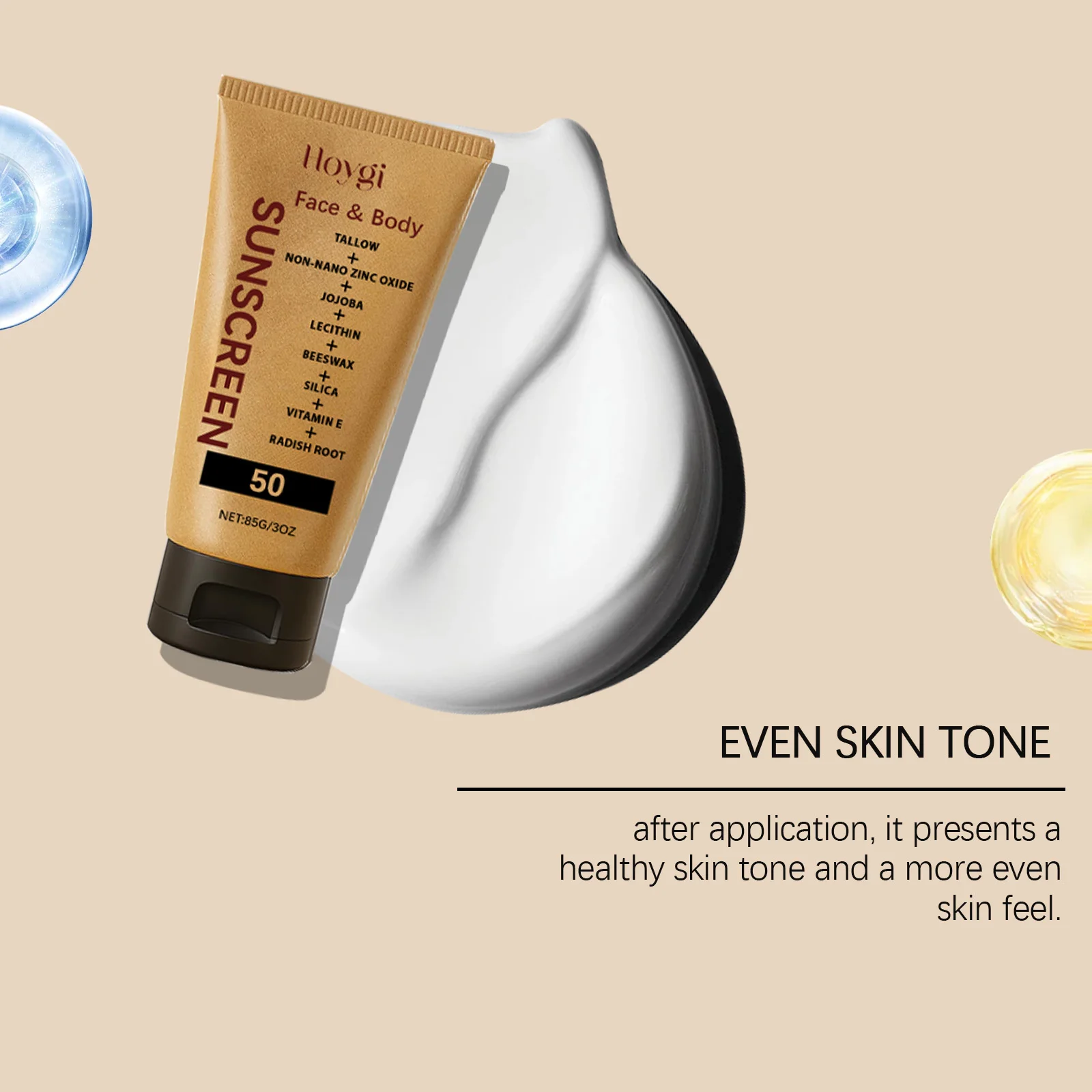 Hoygi Light Sunscreen Cream Refreshing Prevent Sunburn Moisturizing Non-sticky Reduce Dryness Soothing Discomfort Body Sunscreen