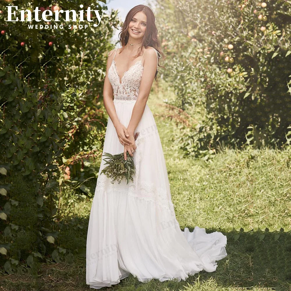 

Temperament Lace Appliques A Line Wedding Gowns Sleeveless Bride Dresses Plus Size Open Back Boho 2022 New Cвадебное платье