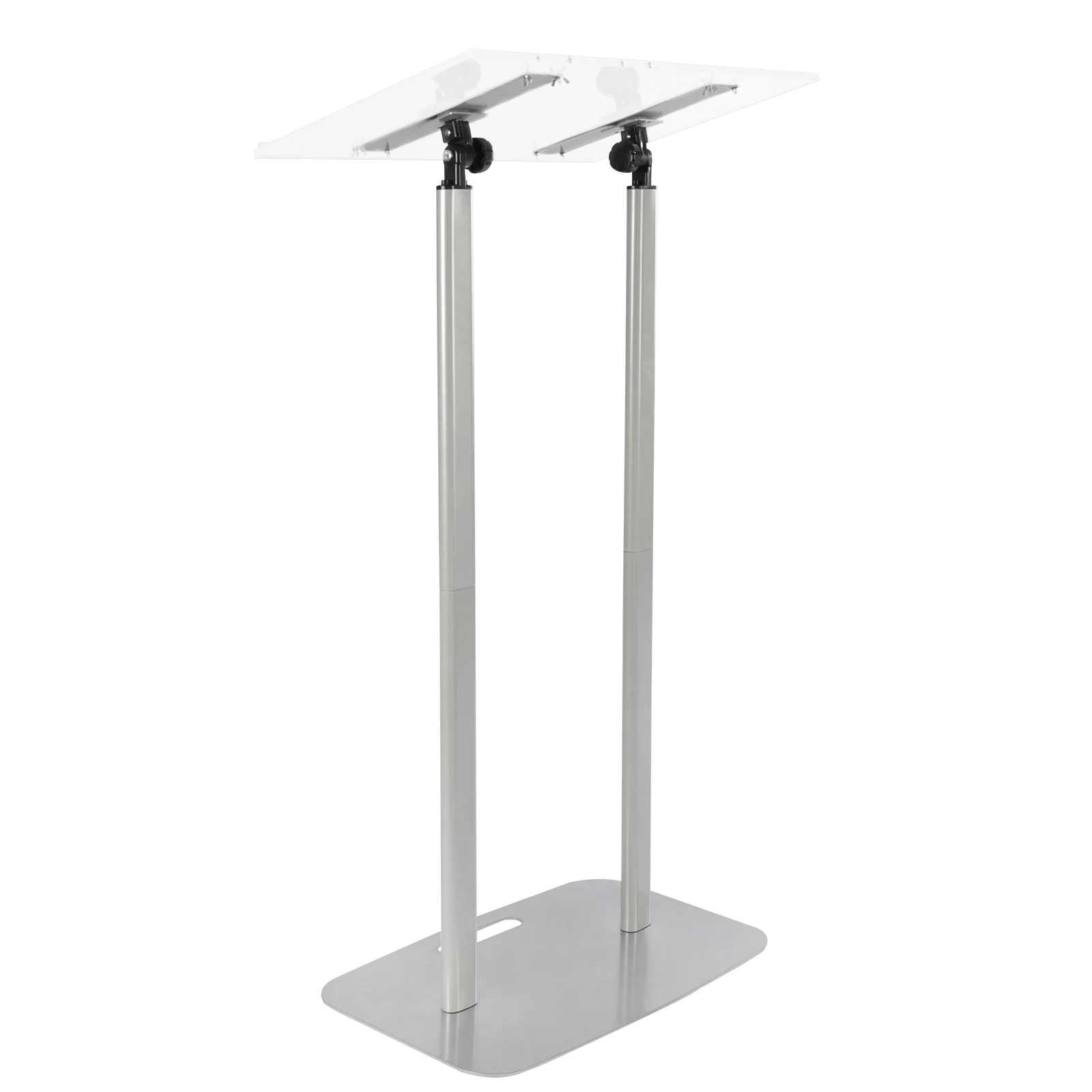 Clear Acrylic Podium Silver Iron Body and Base 46.46 Inch Height Floor Standing Lectern Pulpit Desk for Schools, Conference 6