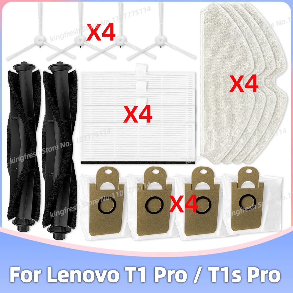 Compatível com Lenovo T1s Prot1 Proproscenic m7 Pro Peças de Reposição Acessórios Tampa da Escova Lateral do Rolo Filtro Hepa Pano de Limpeza Bolsa de pó