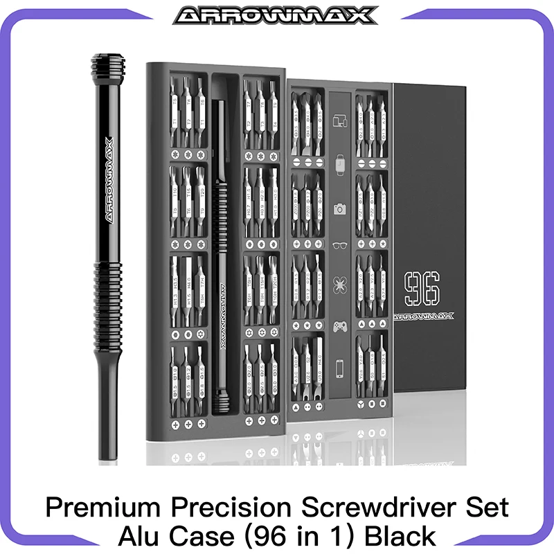 ARROWMAX Premium Precision Screwdriver Set With Alu Case (96 in 1) Hand Tools for Iphone Computer Tri Wing Torx Screwdrivers 9in1 t2 screwdriver set kit mobile phone repair screen opening tools for iphone for oneplus 3t