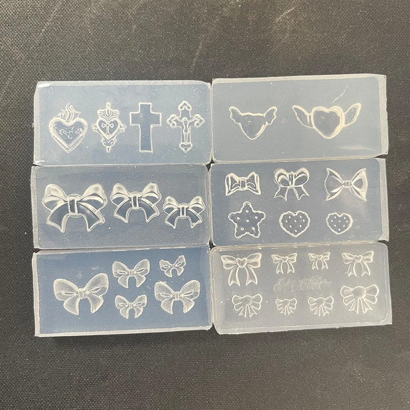 1Pc/3Pc Love Wings Butterfly Knot Cross 3D Silicone Mold 4*2cm Y2K Transparent Template DIY Nail Jewelry Make Mold Manicure Tool 6