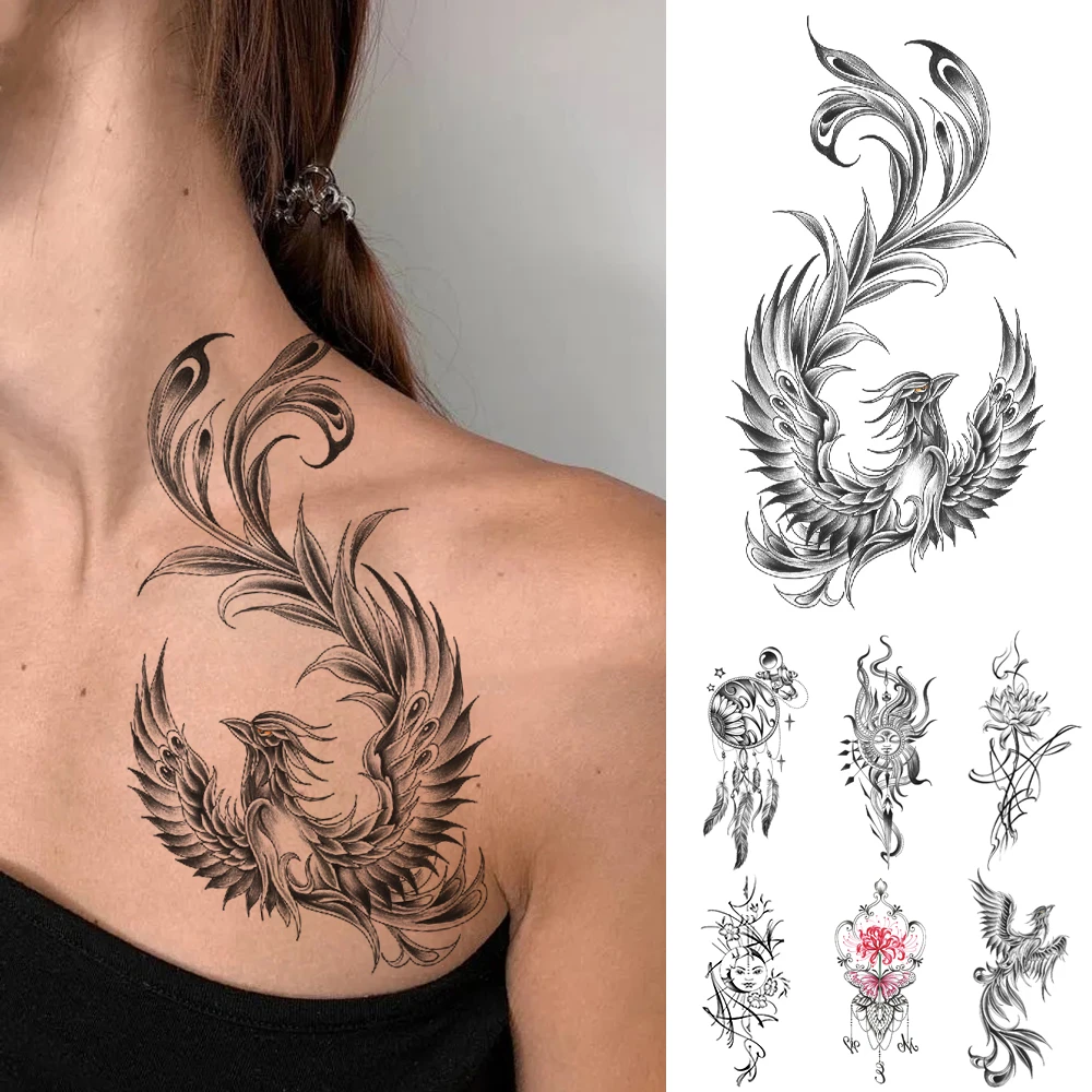 Dragon Chinois Tatouage Dragon Dos Femme Autocollant de tatouage temporaire étanche de style chinois, phénix noir,  dragon anni, femmes, hommes, Harajuku, art corporel du bras, faux tatouages  | AliExpress