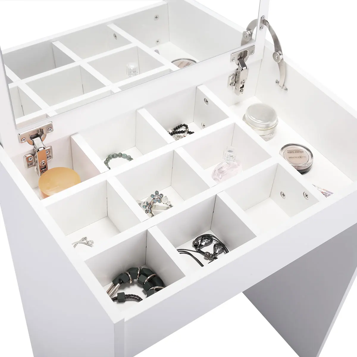 Description Picture 4 of item[Flash Sale]Makeup Table with Mirror Storage and Stool Lady's Dressing up Station White[US-Stock]