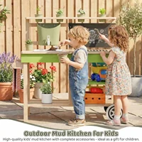 Cuisine en bois d'extérieur, cuisine pour enfants, cuisine de jeu, avec roues, robinet, jardinières, tableau noir, étagères, accessoires de cuisine 6