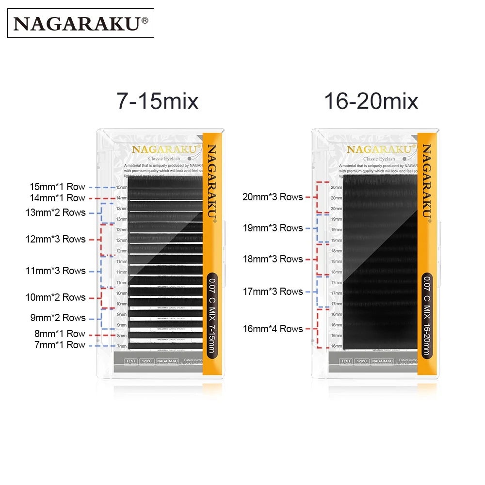 NAGARAKU postit se koráb 16rows/case 7~25mm míchat náhrada přírodní syntetická norek jednotlivý řasa prodloužení