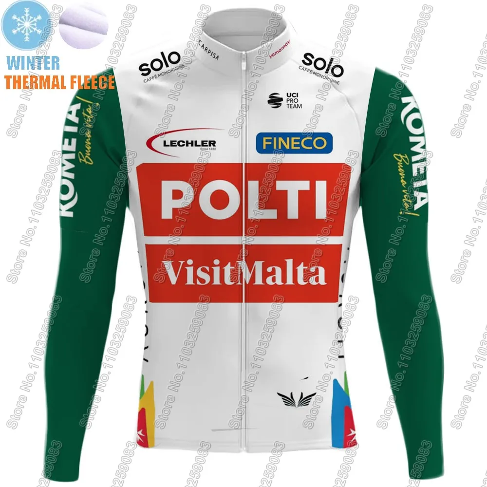 Polti Visitmalta Team Cycling Jersey Set Long Sleeve Kometa Italy Cycling Clothing Bike Thermal Jacket Suit Pants Bib MTB