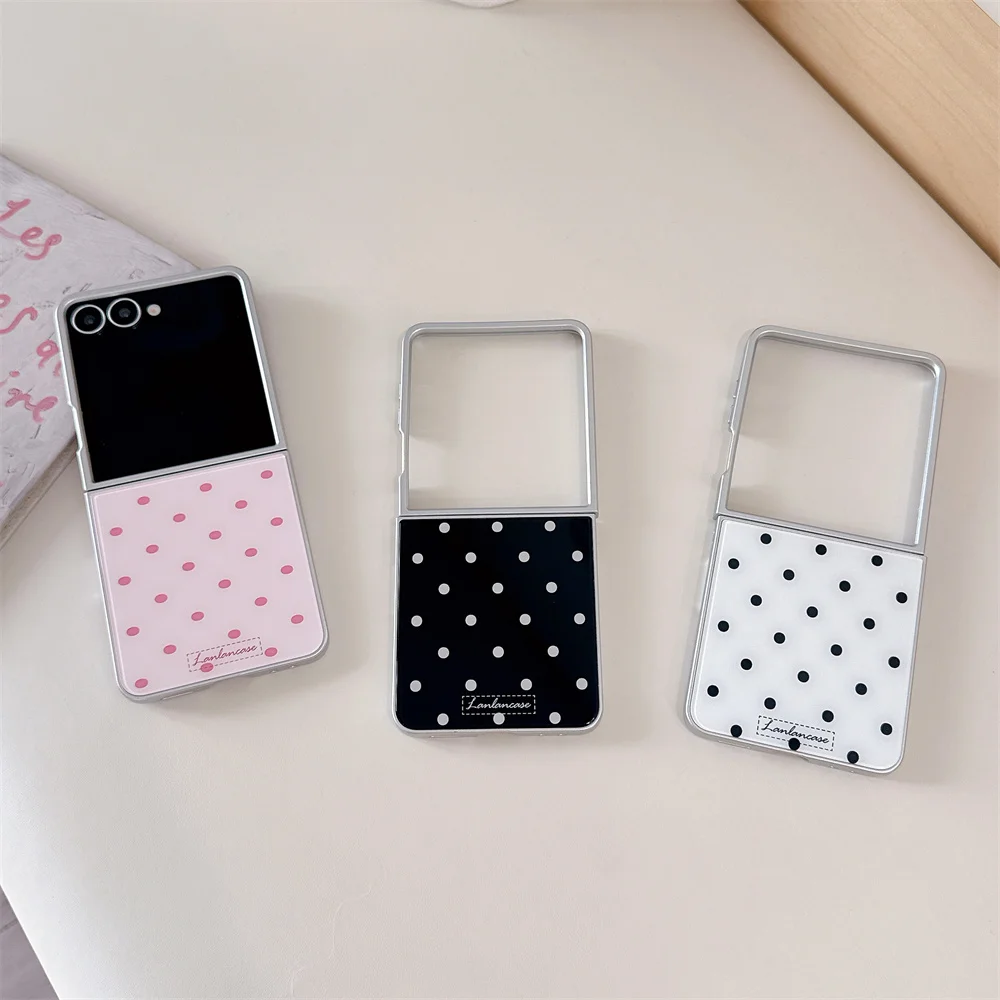 Elegant Black and White Polka Dot Tempered Glass Phone Case - Cute and Shockproof