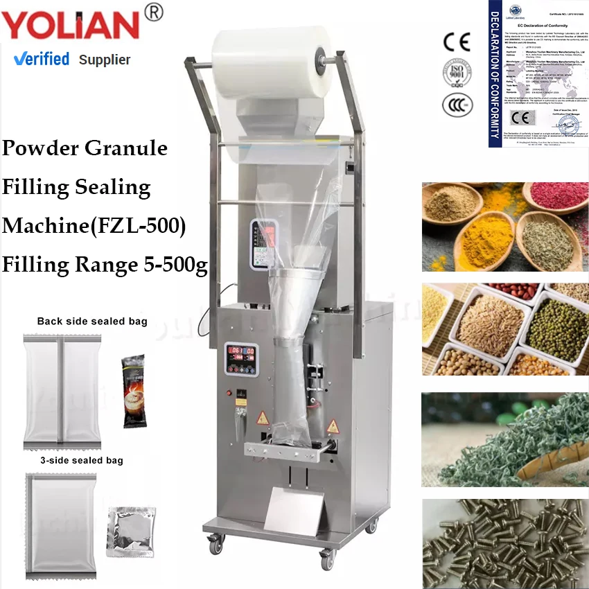 FZL-500 5-500g Filling Sealing  Machine For Granule Particles Powder For Sachet Food Nuts Spices Tea Coffee Bean high quality 200g ti powder granule for stage effect fireworks machines