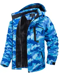 Women's Winter Waterproof Thermal Jacket - Heavy Fleece Snowboard Coat Windbreaker Parka - CN 3XL (US 2XL) (Sky Blue Camo)